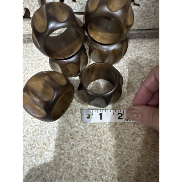 vintage Wooden Napkin Rings Handcrafted In Natural Wood-Set of 6 Rings - Picture 2 of 3